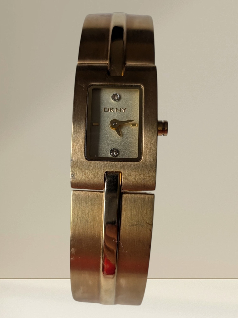 DKNY Rose Gold Tone Slim Bracelet Watch with Crystal Accents